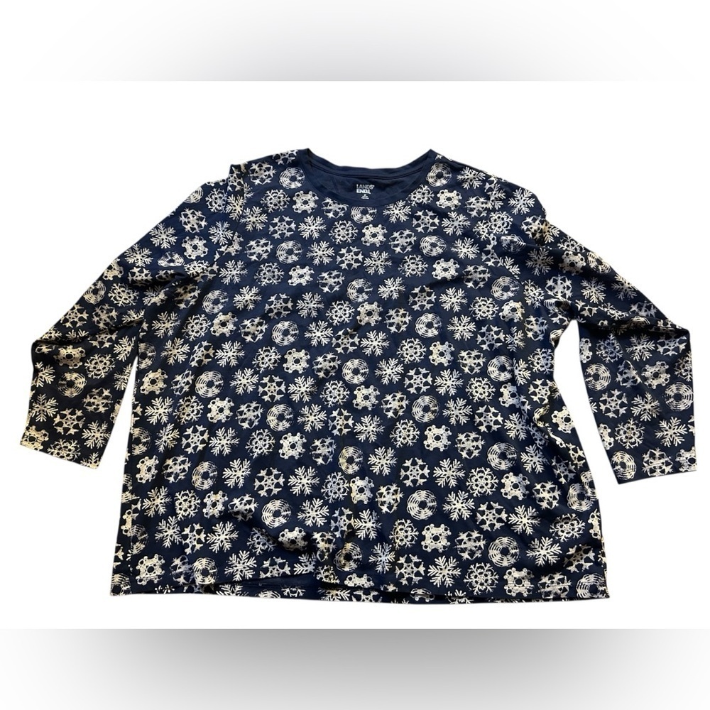 Lands' End Navy Blue Snowflake Top